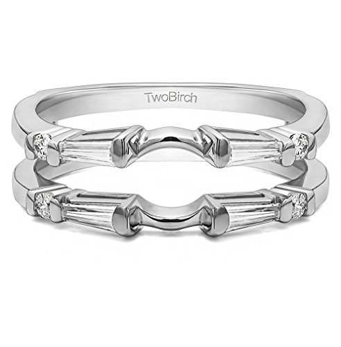 TwoBirch 0.46 Ct. Baguette and Round Solitaire Enhancer in Sterling Silver with Moissanite or Cubic Zirconia