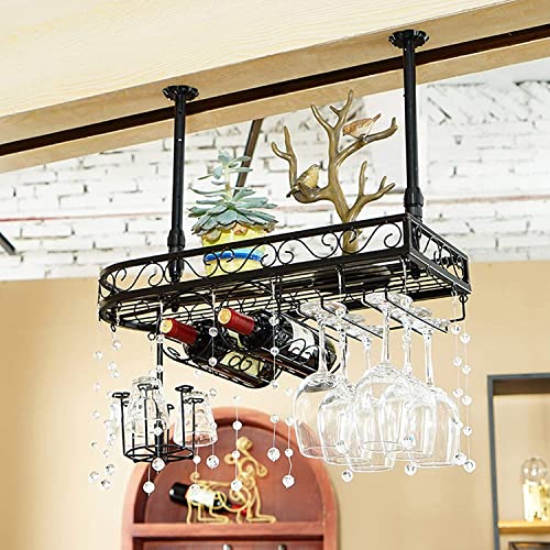 Wine Rack Wall Mounted - Bar Floating Wine Rack Creativity Iron Upside Down Stemware let Wine Glass Holder Ceiling Decoration Shelf for Restaurant or Cafe - Black The New Fashionable