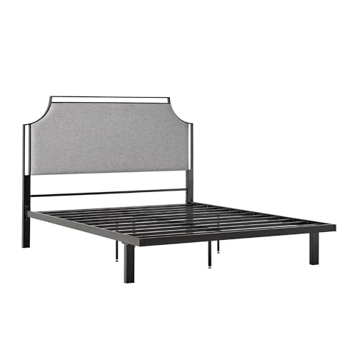 Walker Edison Miriam Modern Metal-Frame Upholstered Queen Bedframe, Queen Size, Grey