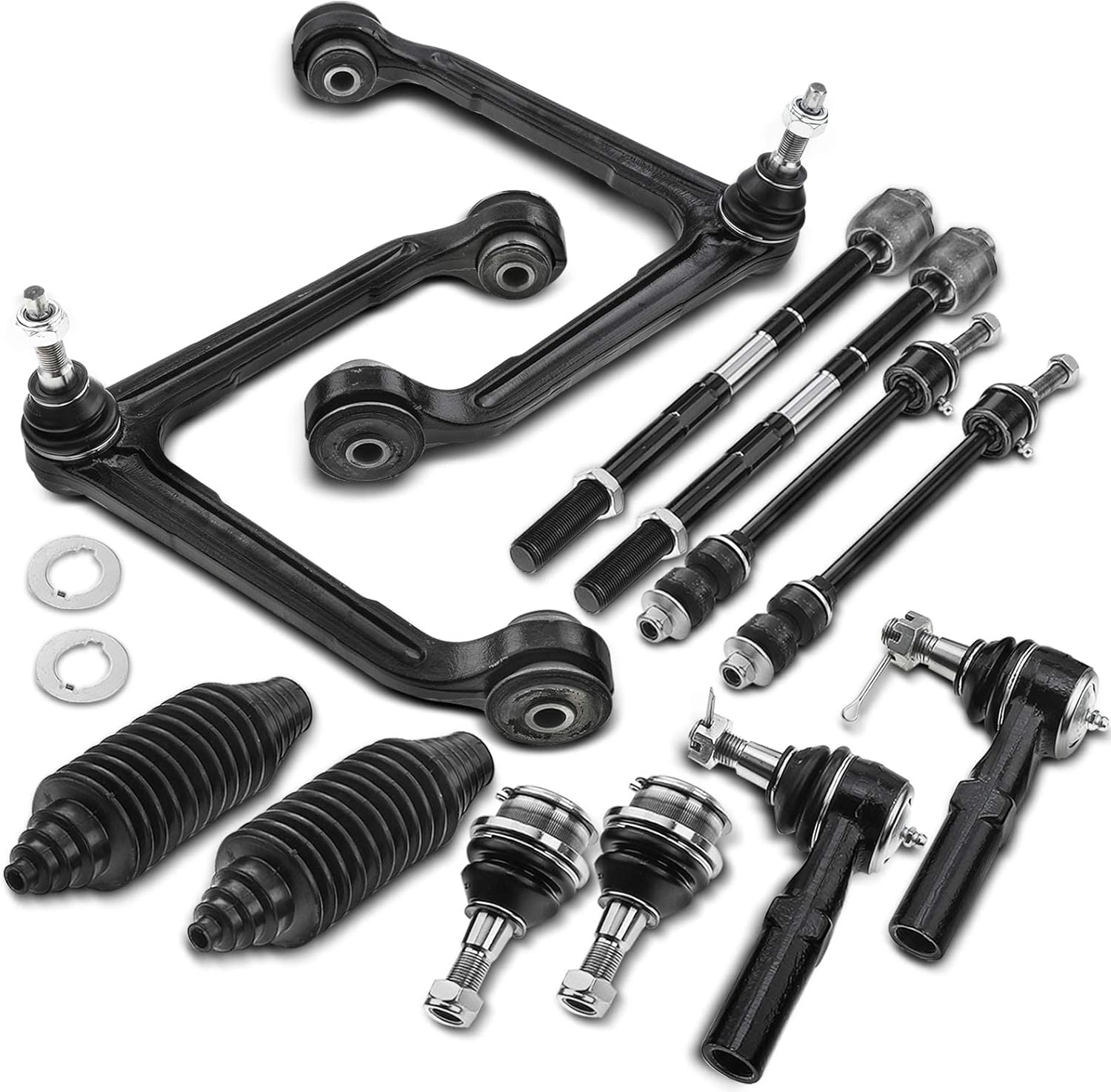 A-Premium 12Pcs Front Suspension Kit, Upper Control Arm Lower Ball Joint Inner Outer Tie Rod End Sway Bar Links Rack and Pinion Bellow, Compatible with Dodge Ram 1500 2002 2003 2004 2005, 4WD Only