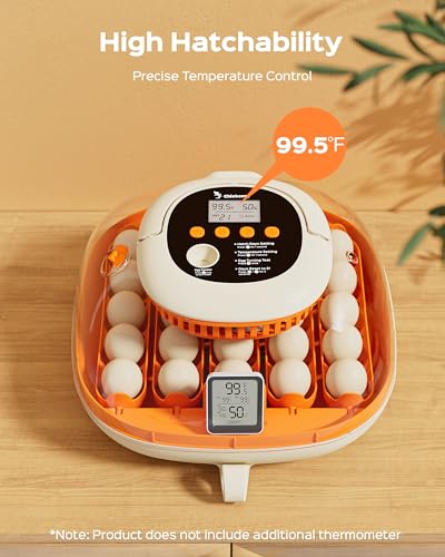 25 Egg Incubator for Hatching Chicks, Automatic Egg Turner with Thermometer Seat and Humidity Control, Egg Candler, 360° View with Clear Window