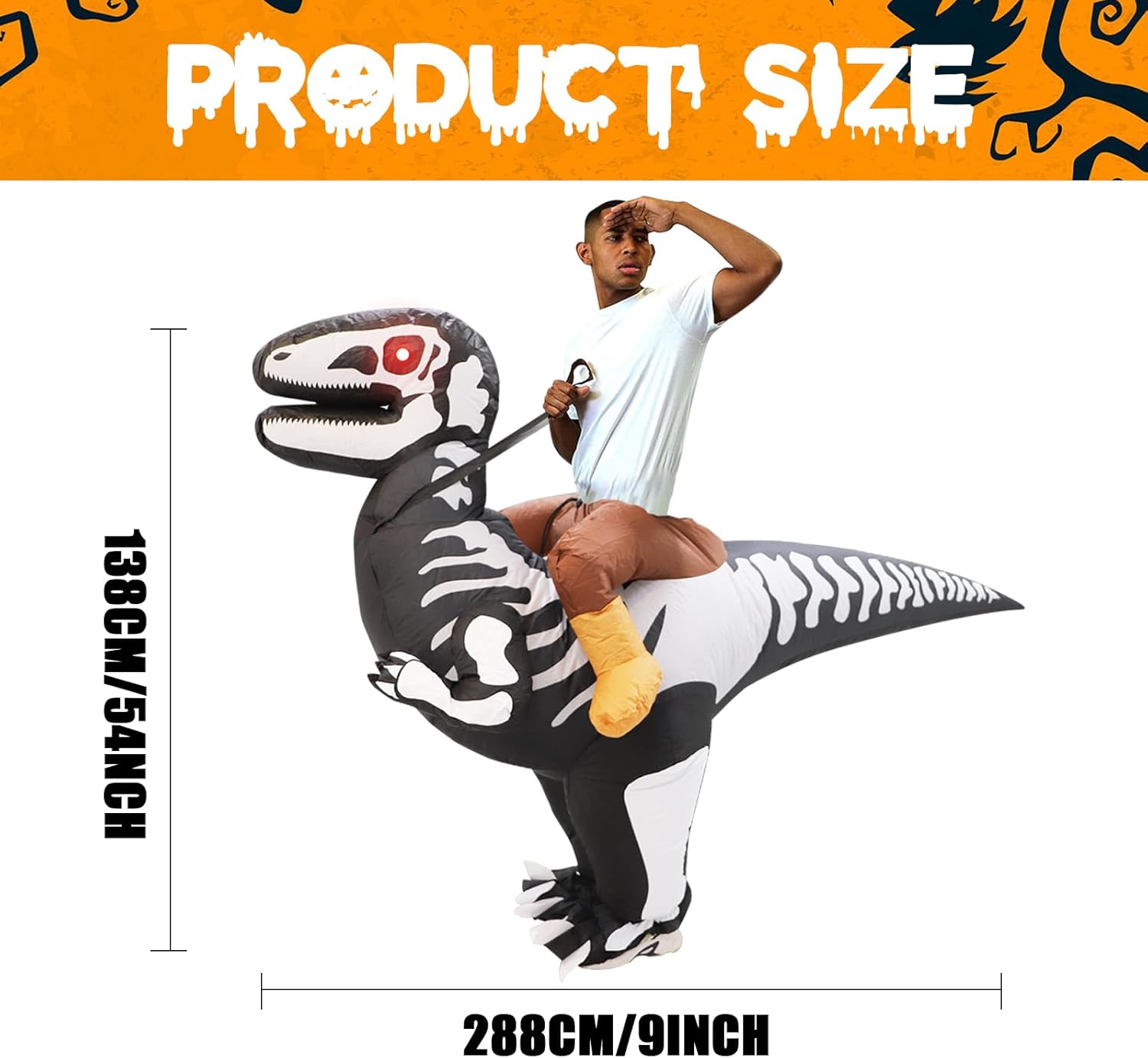 Halloween Inflatable Dinosaur Costume Skeleton Outfit Cosplay Ride On T Rex Air Blow Up Costume for Scary Indoor Outdoor Party Parks Zoo Club Festivals Funny Halloween Gifts for Men/Women/Adults