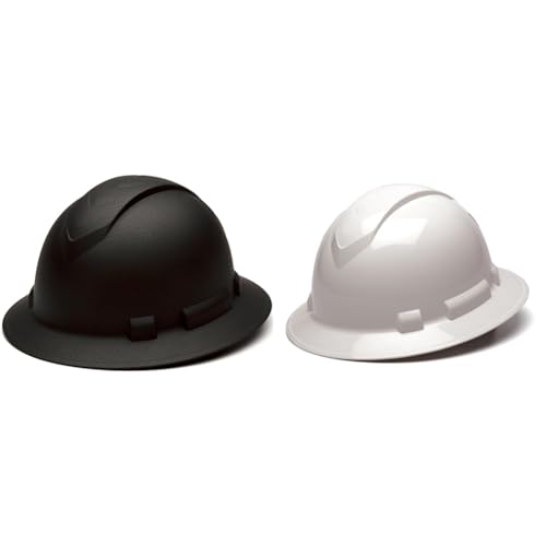 Pyramex Ridgeline Full Brim Hard Hat Bundle - Matte Black 4-Point Ratchet and White 4-Point Ratchet