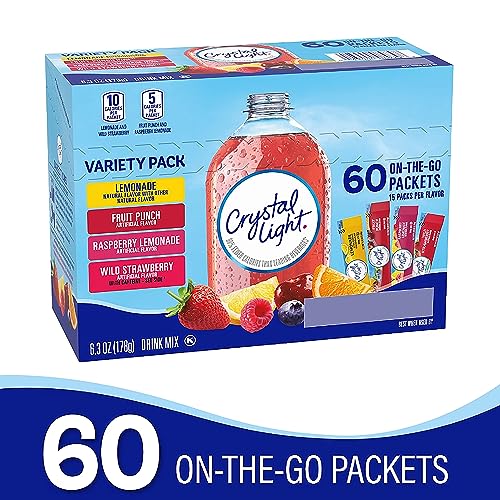 BLUE RIBBON Crystal Light Powdered Drink Mix Variety Pack - Lemonade, Fruit Punch, Raspberry Lemonade and Wild Strawberry - 60 Count