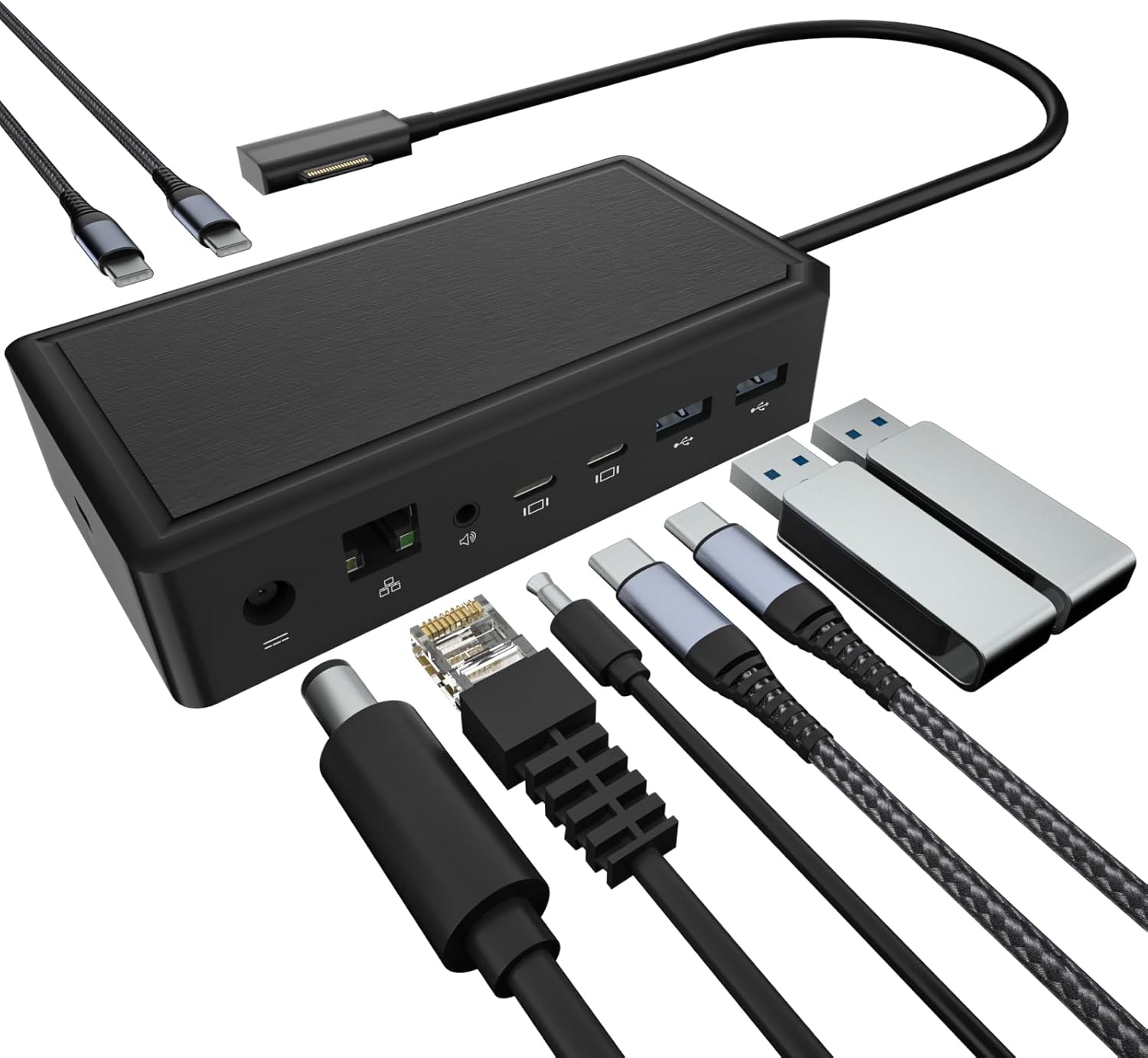 Surface Dock 2,Surface docking Station 2 with 199W Power Supply, Double 4K@60HZ Display Ports, Gigabit Ethernet,3.5mm Audio Output,2 front-facing USB-C,2 rear-facing USB-A