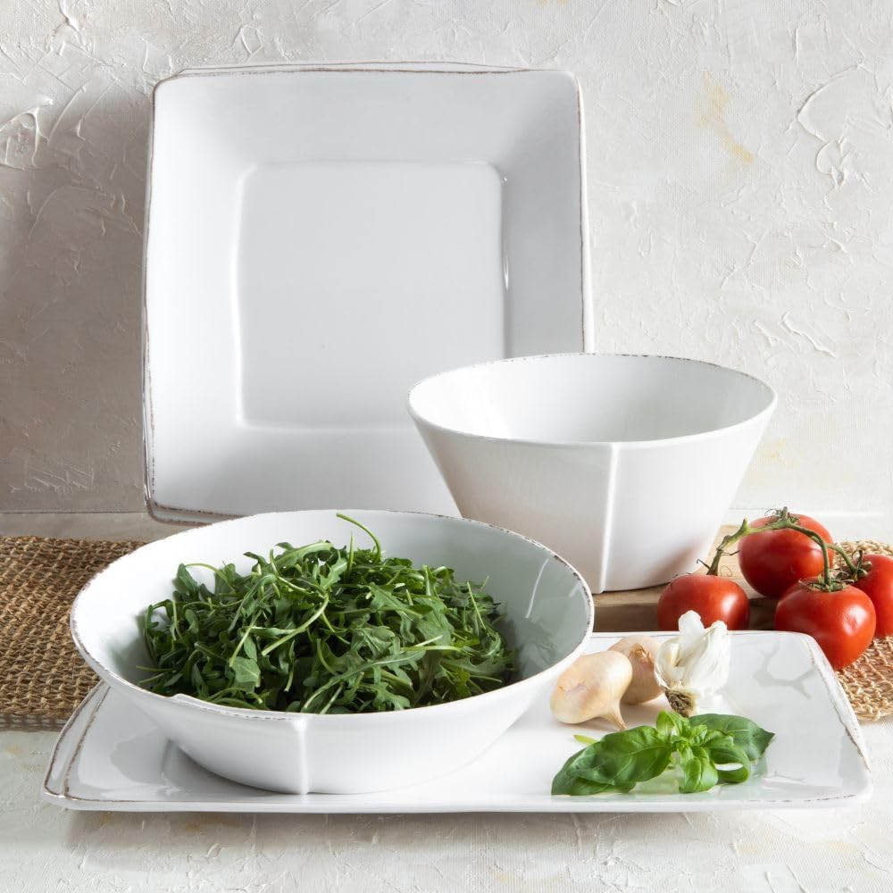 Vietri Melamine Lastra White 4-Piece Serveware Set, Unbreakable Dinnerware, Serving Bowls & Platters