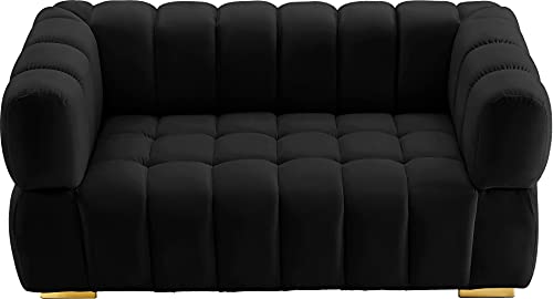 Meridian Furniture Gwen Collection Velvet Upholstered Loveseat with Deep Biscuit Tufting, Navy