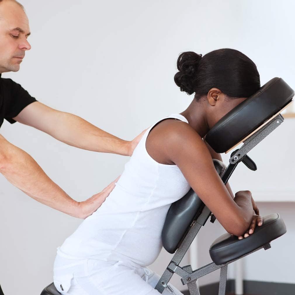 BSTOPHKL Portable Massage Chairs Tattoo Chair Folding Height Adjustable 4 Inch Thick Sponge Light Weight Therapy Massage Chair with Cradle Carrying Bag, Load Capacity 250LBS,Black