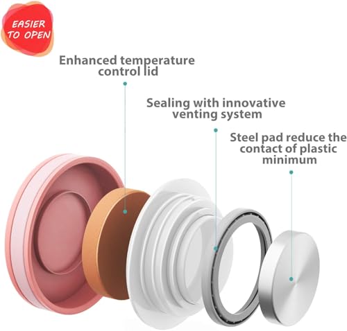 BLUE ELE Leakproof, Vacuum Insulated Thermos Hot Lunch Containers with Ceramic-Coated Stainless Steel, Easy Grip Lid, and Folding Spoon, 13.5oz, Carnation Pink