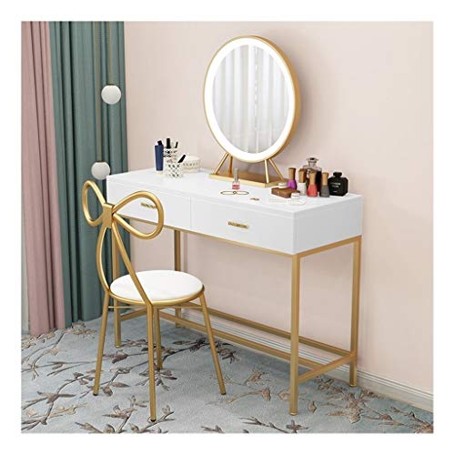 Vanity Table Set Dressing Table Set,Children's White Wooden Makeup Dressing Table with 3 Drawers (Style B 80 * 40 * 75cm)