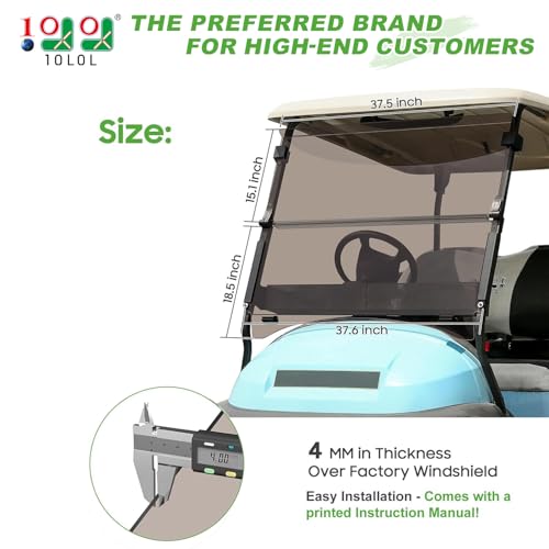 10L0L Golf Cart Windshield for Club Car Precedent (2004-Up) Gas or Electric, Clear / Tinted Windshield Fold Down Anti-UV Impact Resistant - 37.5
