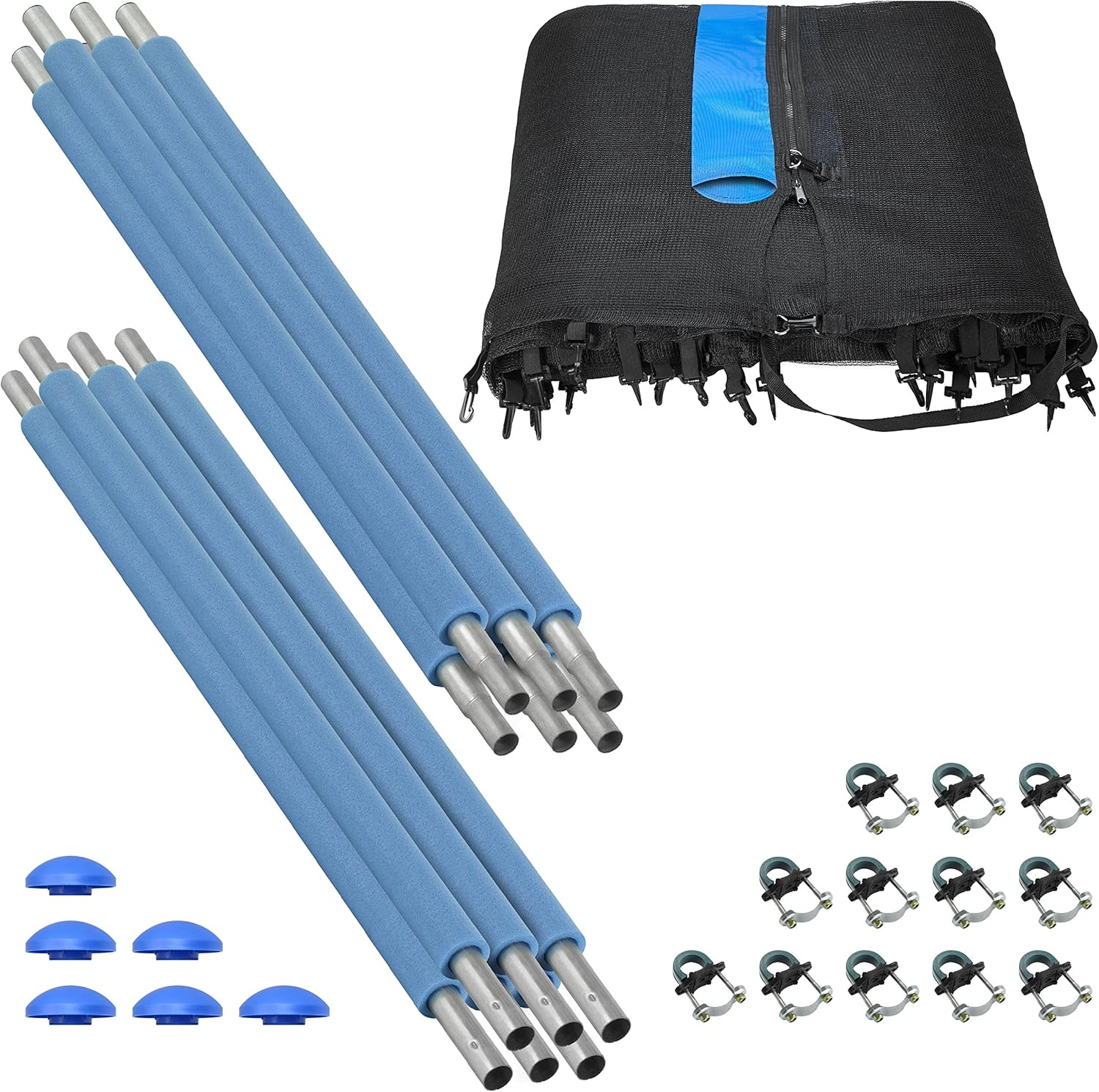 Machrus Upper Bounce Trampoline Safety Enclosure Set for 7.5 FT 10FT 12FT 13FT 14FT 15FT Frames - includes Net, Poles & Hardware - Installs Outside Frame