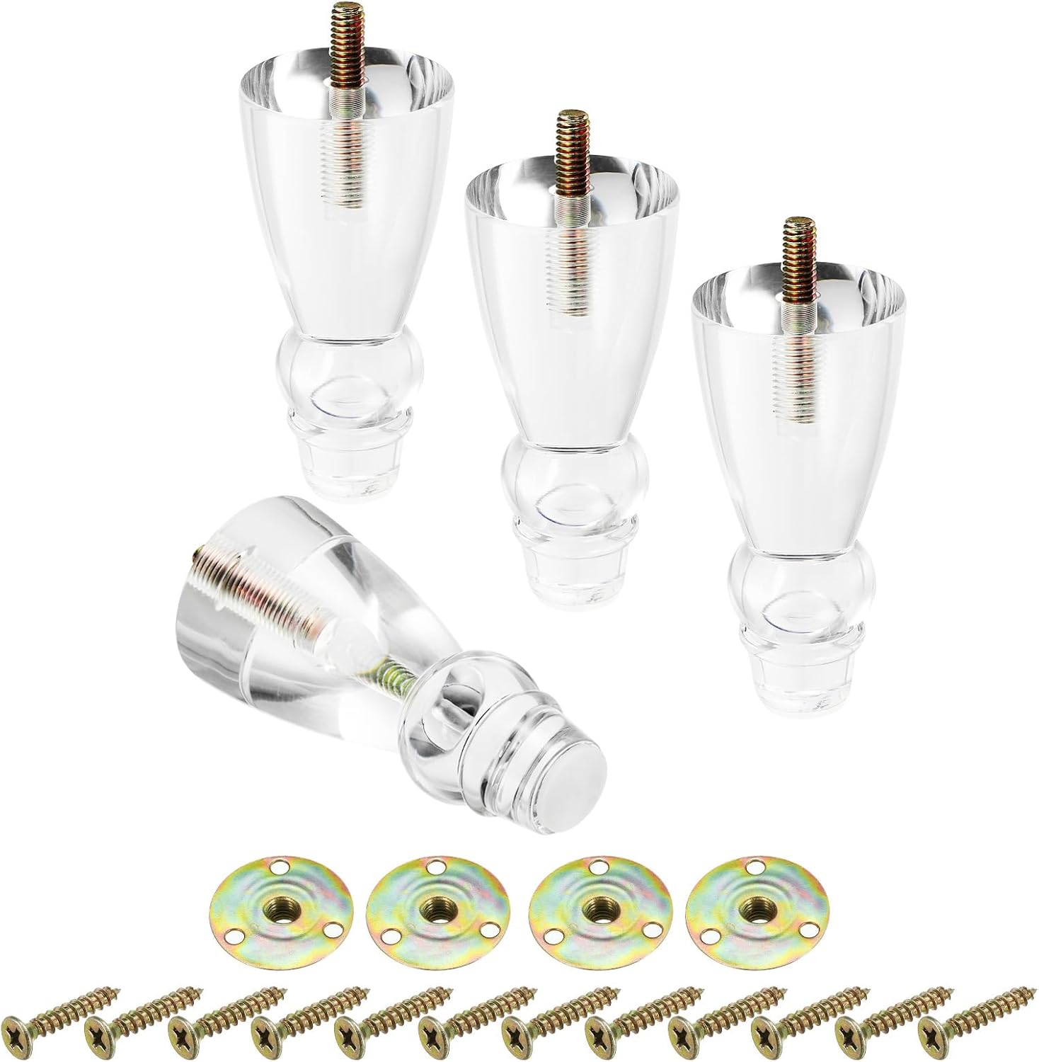uxcell Acrylic Furniture Legs 4 inch Set of 4, Replacement Sofa Feet Cabinet Modern Clear with Installation Hardware for Couch, Bench, TV Stand, Chair, Dresser