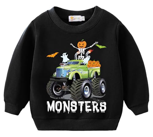 Kids Halloween Sweatshirts Pumpkin Skeleton Pullover Boys Monster Truck Trick or Treat Toddler Tops Halloween Outfits 2T
