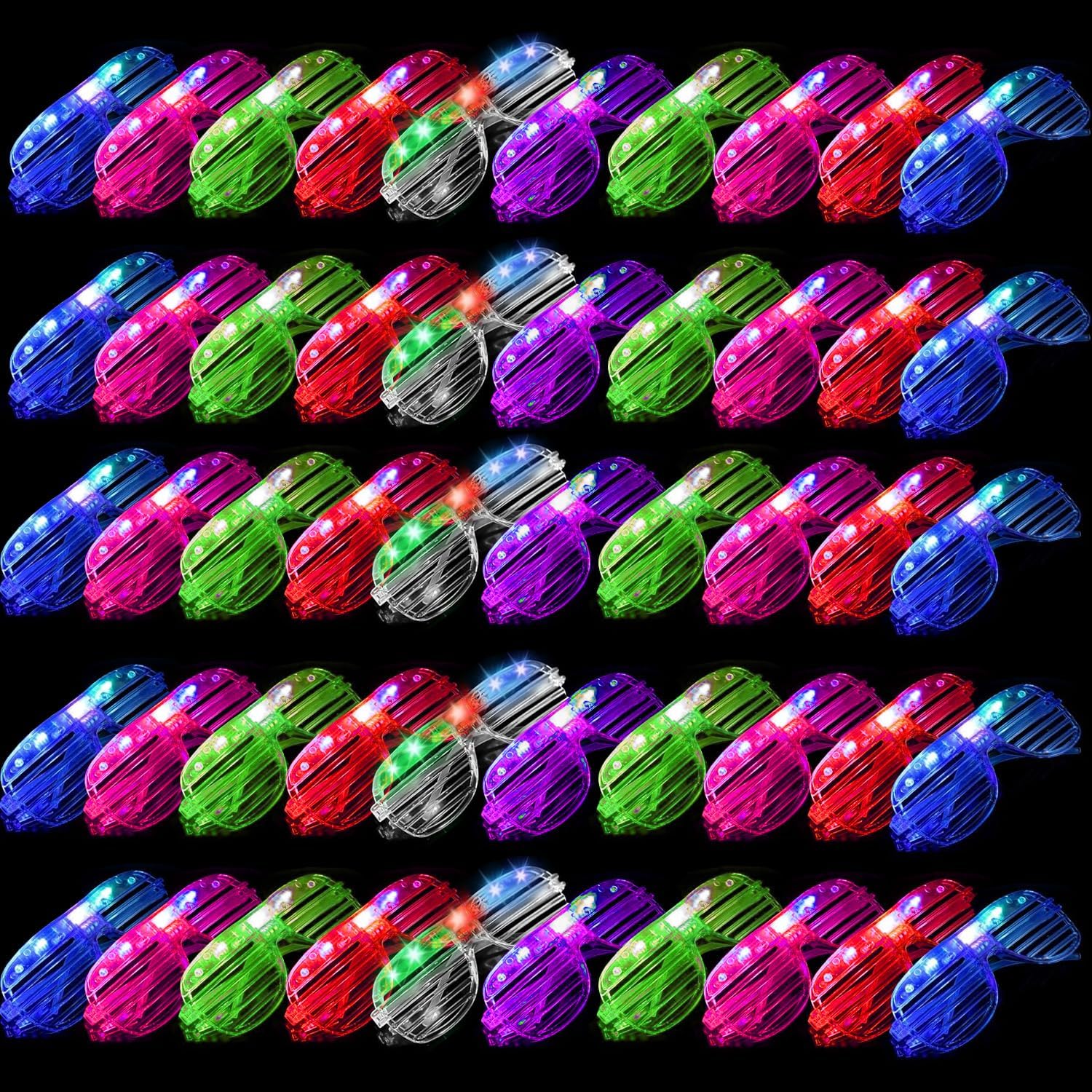 56 Pack LED Glasses 6 Colors Light Up Party Glasses Neon Flashing Sunglasses Shutter Shades Glow In The Dark Party Supplies Kids/Adults for Birthday Carnival