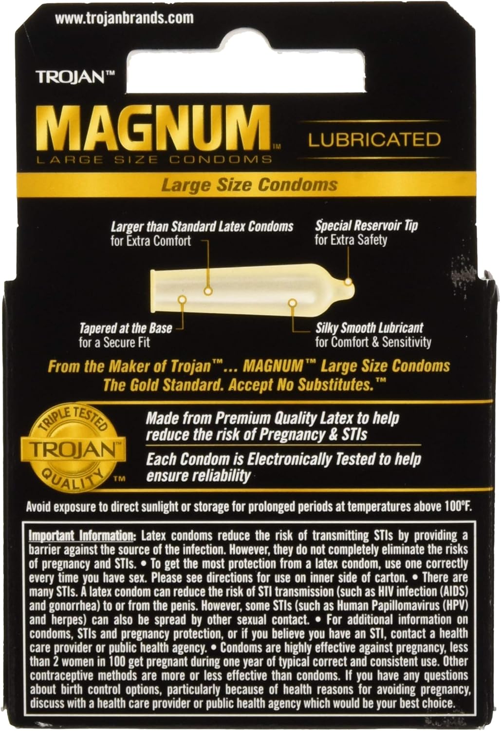 Trojan Magnum Condoms Large Lubricated Latex - 3 ct, Pack of 4