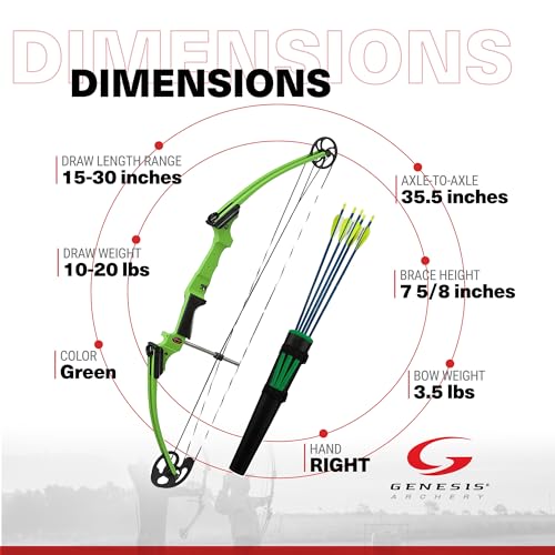Genesis Original Lightweight Left Handed Archery Compound Bow w/ Adjustable Aluminum Riser, Cam Draw Weight, & Draw Length for Kids and Adults, Yellow
