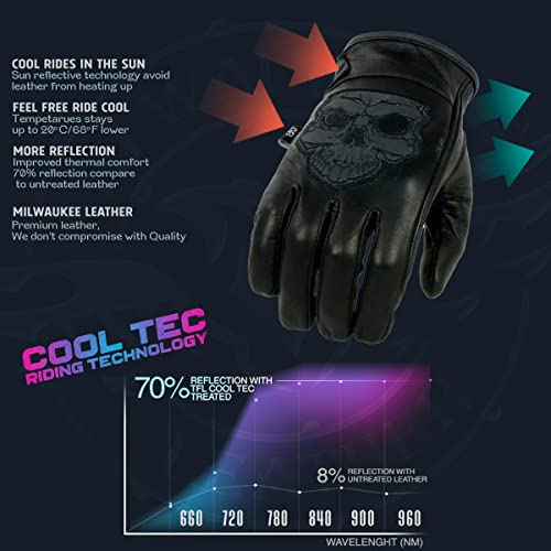 Milwaukee Leather MG7571 Men's Black ‘Col-Tec’ Leather ‘Reflective Skull’ Motorcycle Hand Gloves W/Gel Padded Palm