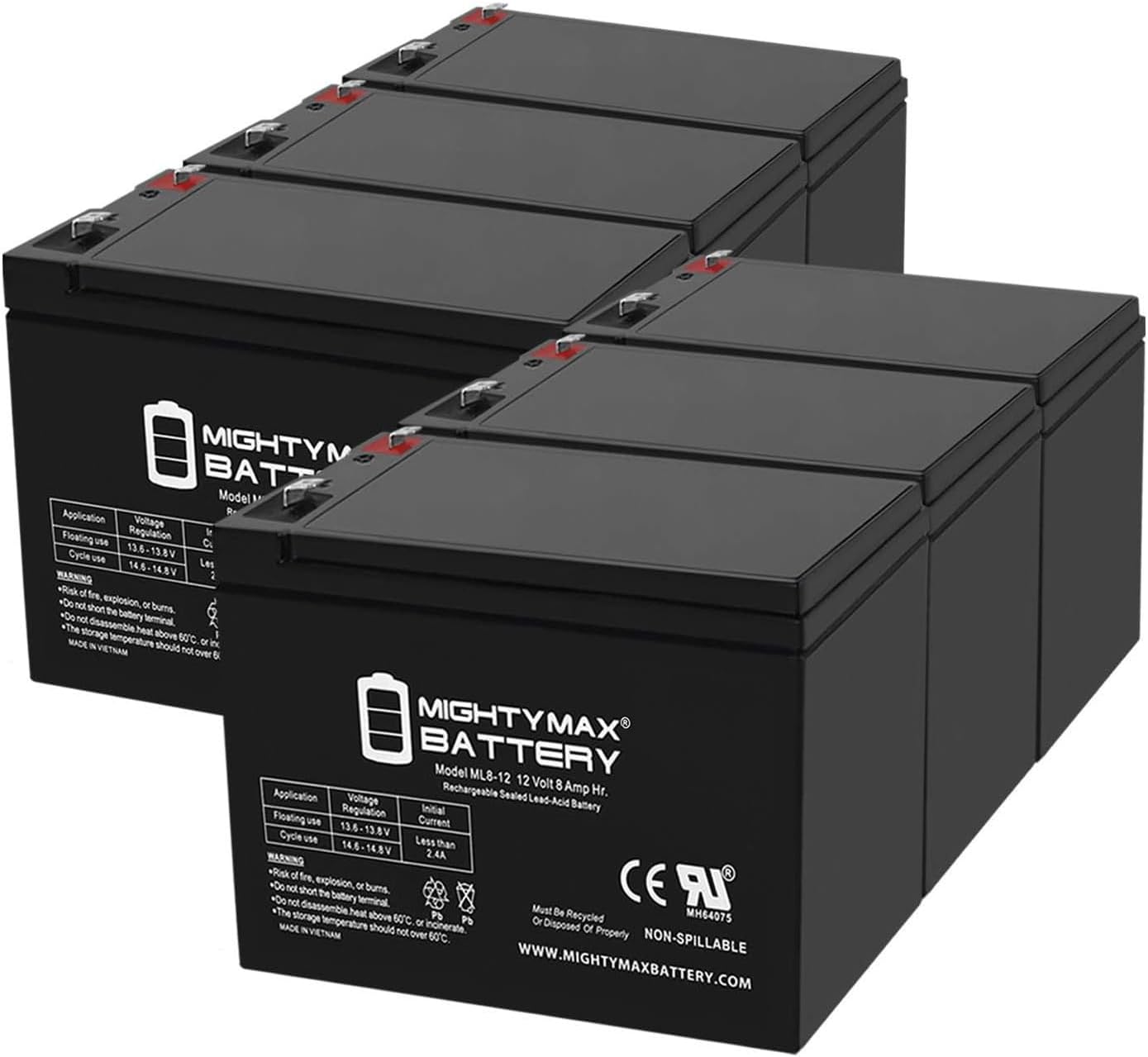 ML8-12 - 12V 8AH Replacement Battery for APC Back-UPS ES BE725BB - 6 Pack