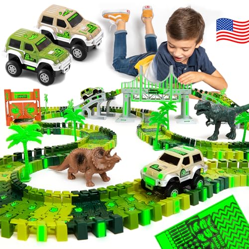JITTERYGIT Race Track Glow in The Dark Magic Toy Set, Kids Light Up Flexible Car Tracks - Best Birthday Gift for Boys Girls and Toddlers 3 4 5 6 7 8 Year Old