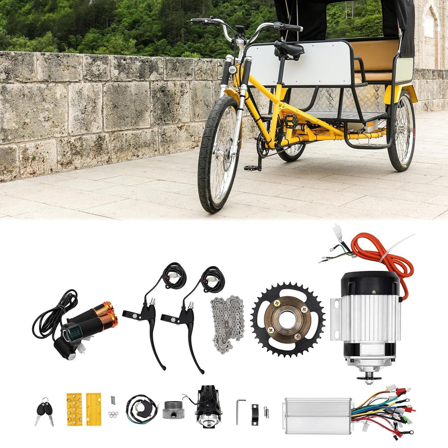 Electric Brushless Motor Kit 48V Electric Tricycle Motor 38 Tooth Chain Wheel Geared Motor with Controller for DIY Tricycle, Electric Scooters, E-Bikes (750 Watts)