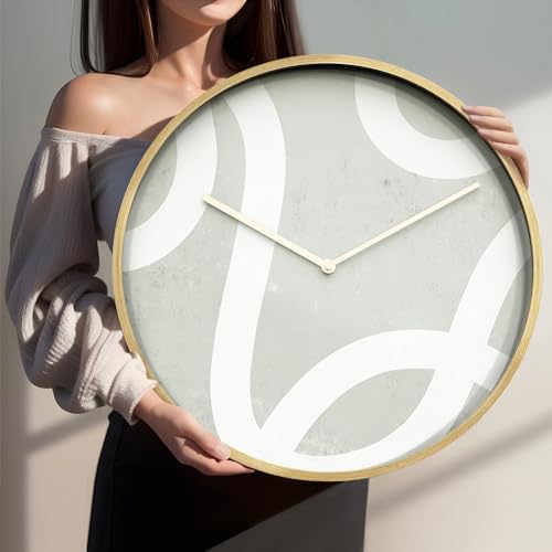 SIGNLEADER 24 Inches Round Wooden Wall Clock Silent Battery Operated, Home Decorative Large Wall Clock, Mid-Century Polygons Clock Wall Art Decor for Living Room Kitchen Bedroom Office Classroom
