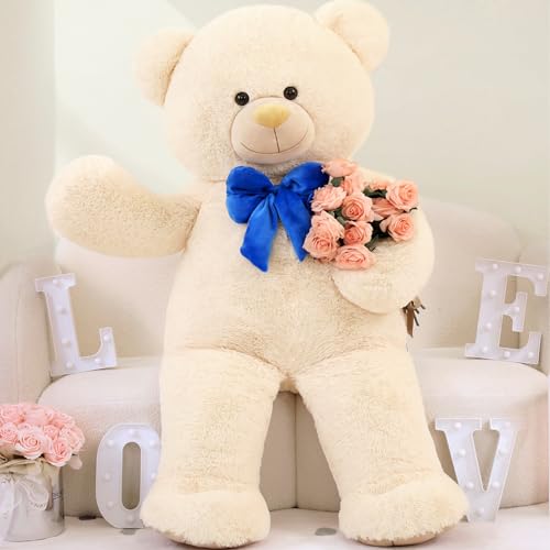 MorisMos Giant Teddy Bear 5ft Stuffed Animal,Human Size Cuddly Teddy Bear Toy for Mom, Jumbo White Stuffed Bear Plush 59 inch Mother's Day,Holiday for Women Kids Baby Shower Decor