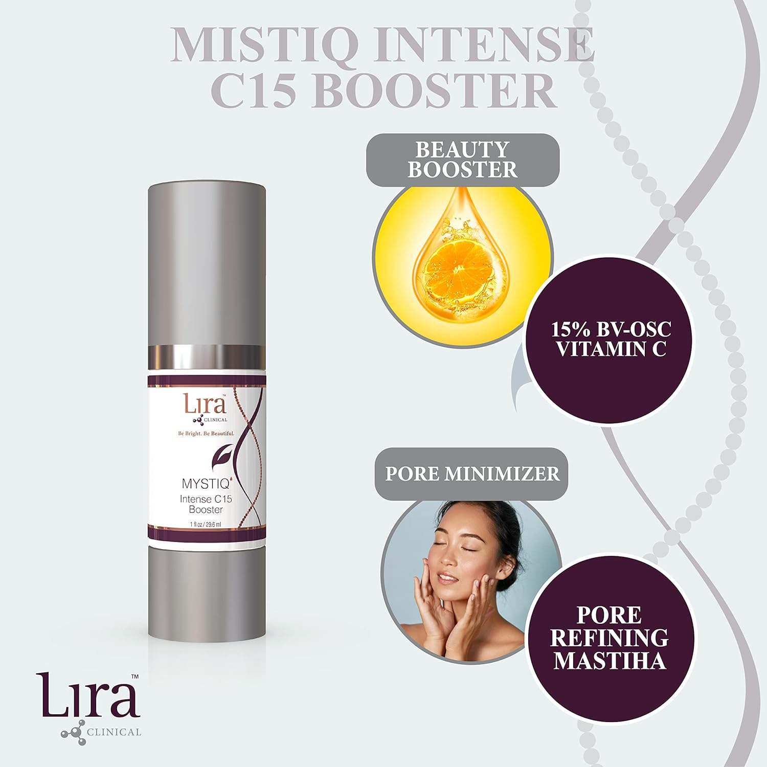 Lira Clinical Intense 15% Vitamin C Serum - Serum for Pore Minimizing & Dark Spots with Plant Stem Cells & Hyaluronic Acid - 1 fl oz