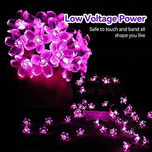 Outdoor Solar Flower String Lights Waterproof 50 LED Fairy Light Decorations for Christmas Tree Garden Patio Fence Yard Spring (Purple)
