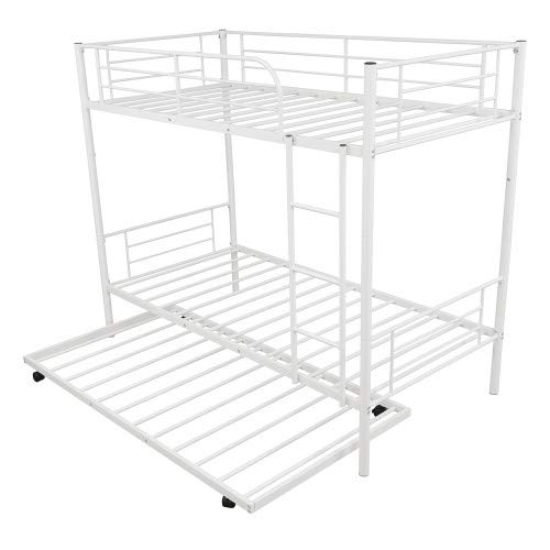 Twin-Over-Twin Metal Bunk Bed with Trundle and Ladders and Safety Guard Rails,Can be Divided into Two beds,No Box Spring Needed (Black)