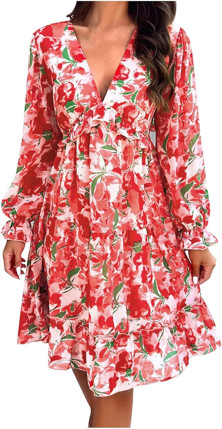 XJYIOEWT Hawaiian Dresses for Women Maxi,Womens Dresses Long Sleeve Crewneck High Waisted Dress Trendy Graphic