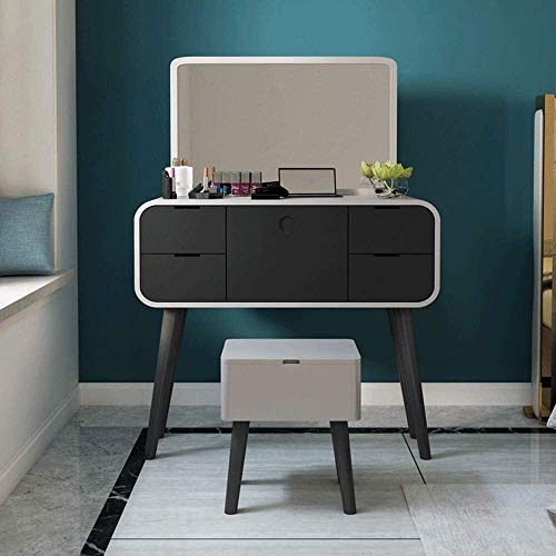 Luxury Dressing Vanity Table w/Stool for Bedroom, Nordic Light Luxury Dressing Table Modern Minimalist Bedroom Small Apartment Mini Dressing Table(Gray (60cm))