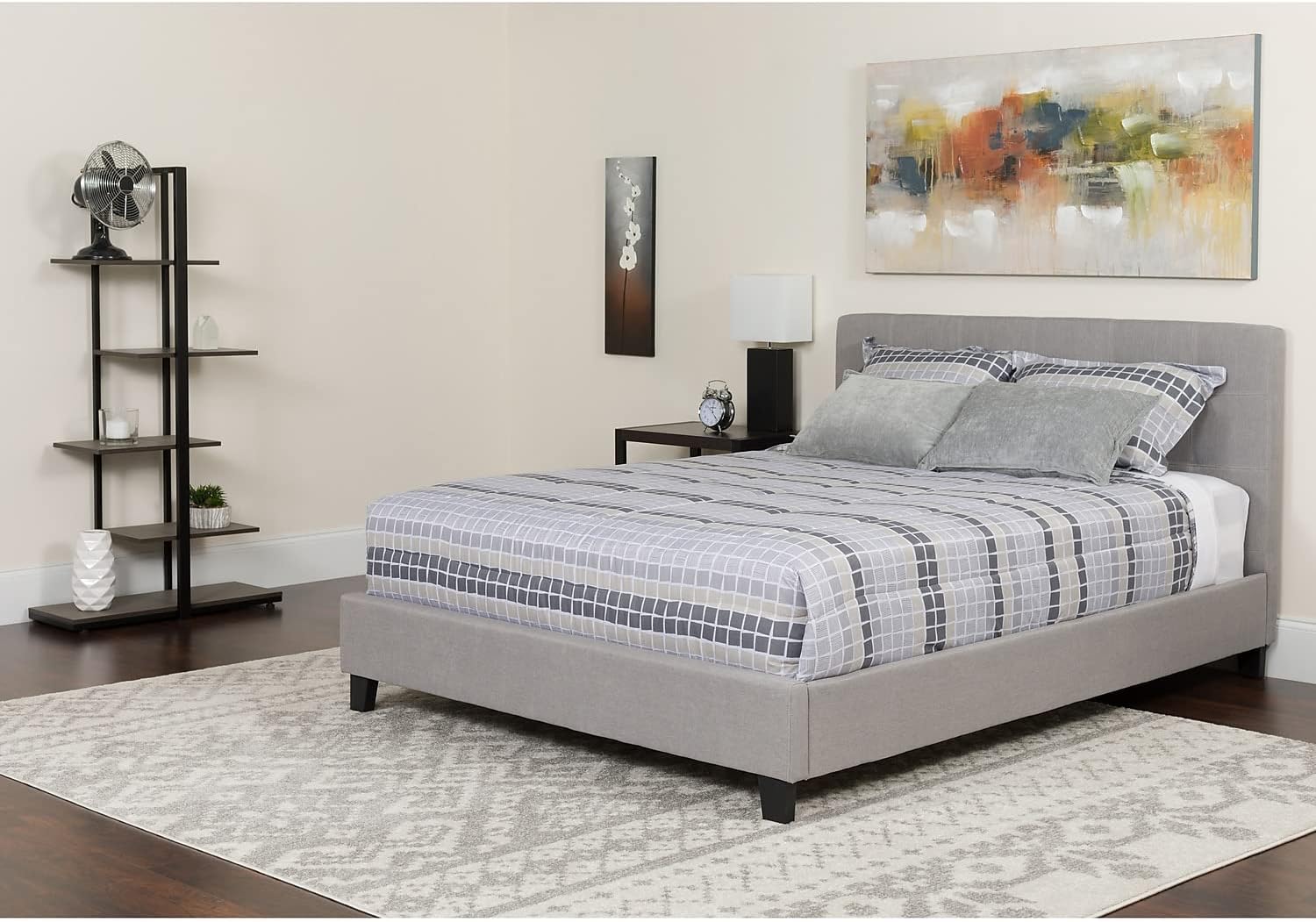 Flash Furniture Tribeca Queen Size Tufted Upholstered Platform Bed in Light Gray Fabric with Memory Foam Mattress