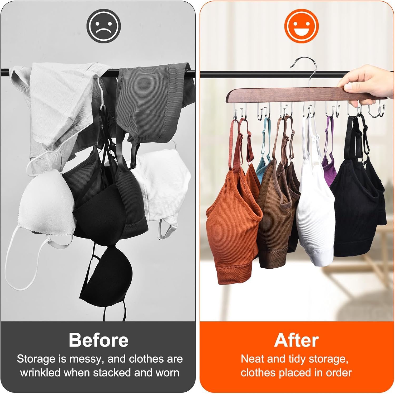 Wooden Sports Bra Hanger for Closet 2 pcs, Tank top Organizer for Closet,Space Saving Hangers,Bra Holders for Straps,Skirts,Shorts for Homes，partments and dorms