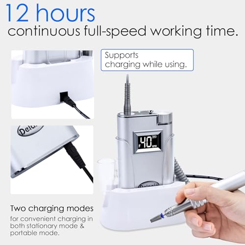 Delanie Professional Electric Nail Drill Machine 40000 RPM Rechargeable Electric Nail File E File Filer, Purple