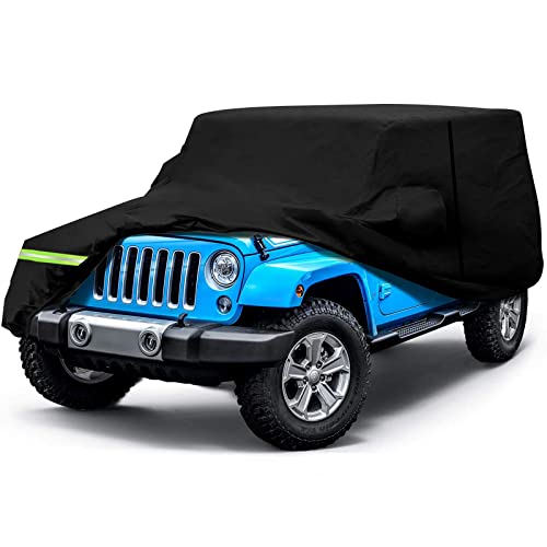 Waterproof Car Covers for Jeep Wrangler 2 Doors 1987-2022 190T Covers (YJ, TJ, JK & JL) Customer Fit 100% Waterproof Windproof Strap & Double Door Zipper Up to 180” L (2-Doors)