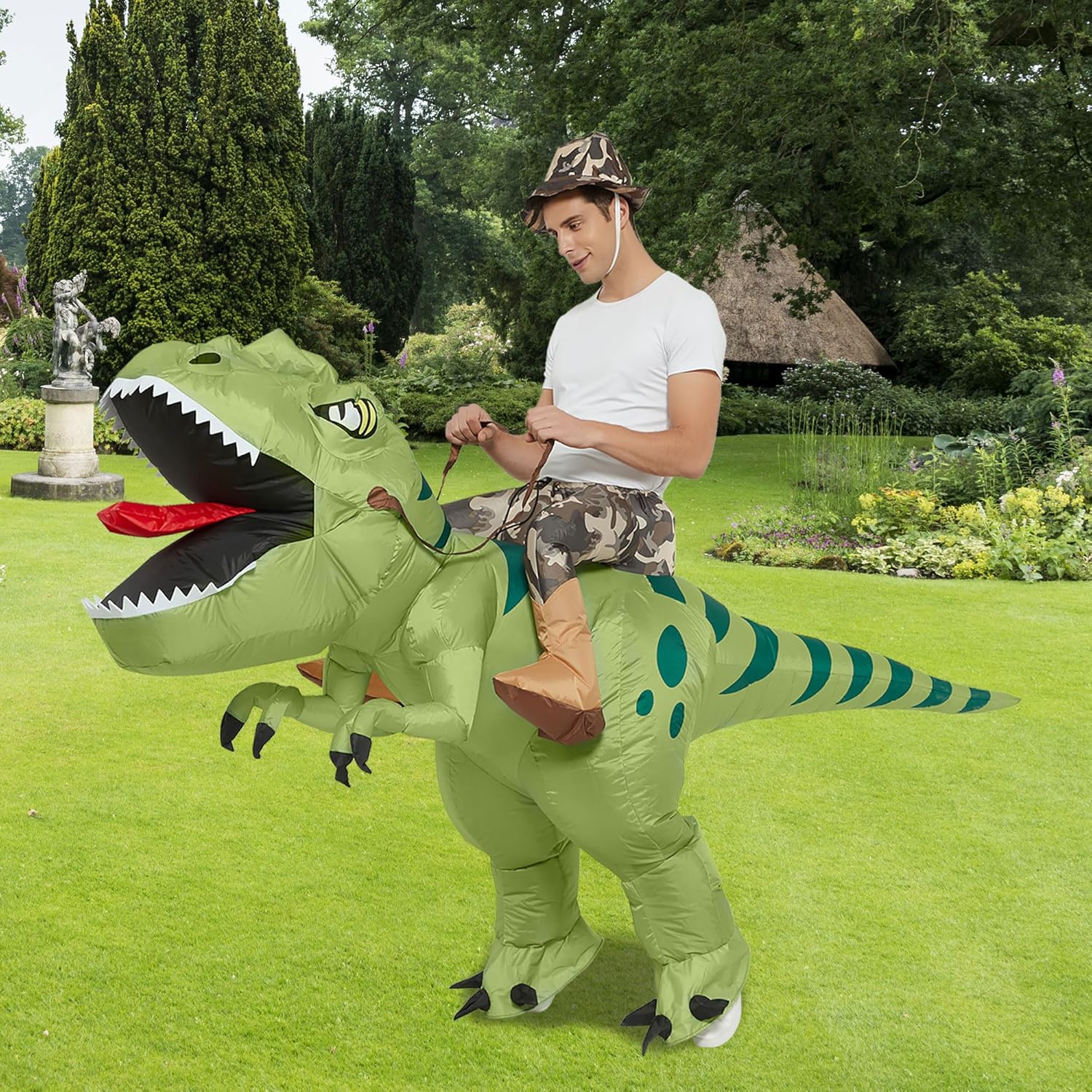 One Casa Inflatable Dinosaur Costume Riding T Rex Air Blow up Funny Fancy Dress Party Halloween Costume for Adult