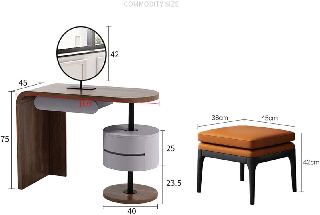 NEW Vanity Table Set with Move HD Mirror and Cushion Stool Drawer + Large Desktop Organizer Cosmetics Mini Makeup Dressing Desk Furniture for Apartment Bedroom