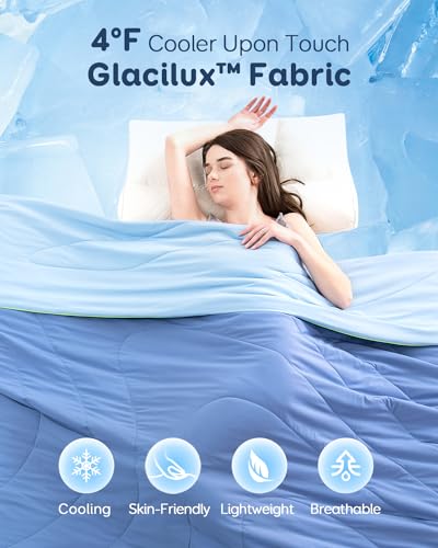 Kivik Cooling Comforter King for Hot Sleepers, Summer Down Alternative Duvet Breathable Blanket, Soft Cool Duvet Insert for Night Sweats & Hot Flash Relief, Blue 90x104 Inches