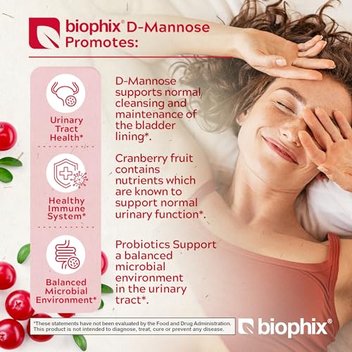 biophix D-Mannose with Cranberry and Probiotics, D Mannose 1000mg capsules serving - 120 Vcaps - Support Urinary Tract Health for Women and Men, Bladder Health and Digestive Well being