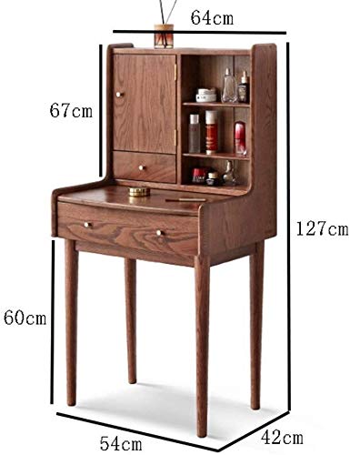 Luxury Dressing Vanity Table w/Stool for Bedroom, Makeup Vanity All Solid Wood Dressing Table Nordic Oak Mini Dressing Table Modern Minimalist Small Apartment Dressing Table(Wood Color)