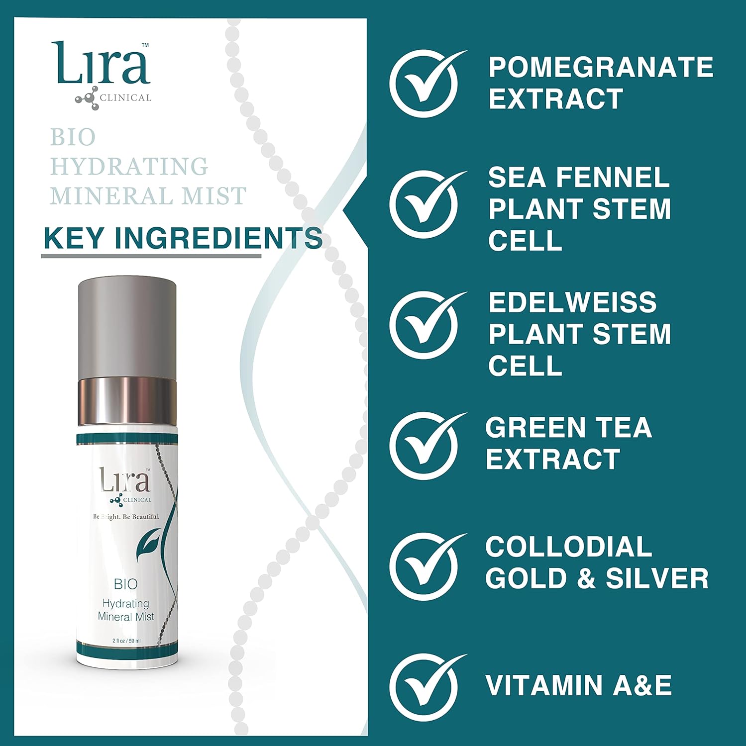 Lira Clinical Bio Hydrating Mineral Mist - Face Mist Hydrating Spray with Plant Stem Cells - Calming & Brightening Facial Mist - 2 Ounce
