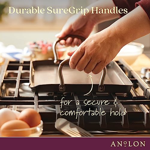 Anolon Advanced Home Hard Anodized Nonstick Deep Square Grill/Griddle Pan with Pour Spouts, 11 Inch, Onyx