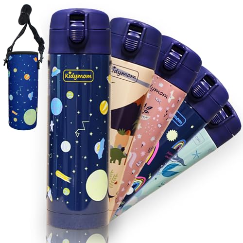 Stainless Steel Water Bottle Kids 12 oz With Carrying Pouch| Insulated Water Bottle For Kid, Toddler, Girls or Teen | Leakproof, BPA-Free |Little Metal Tumbler for School, Pink Unicorn Girl