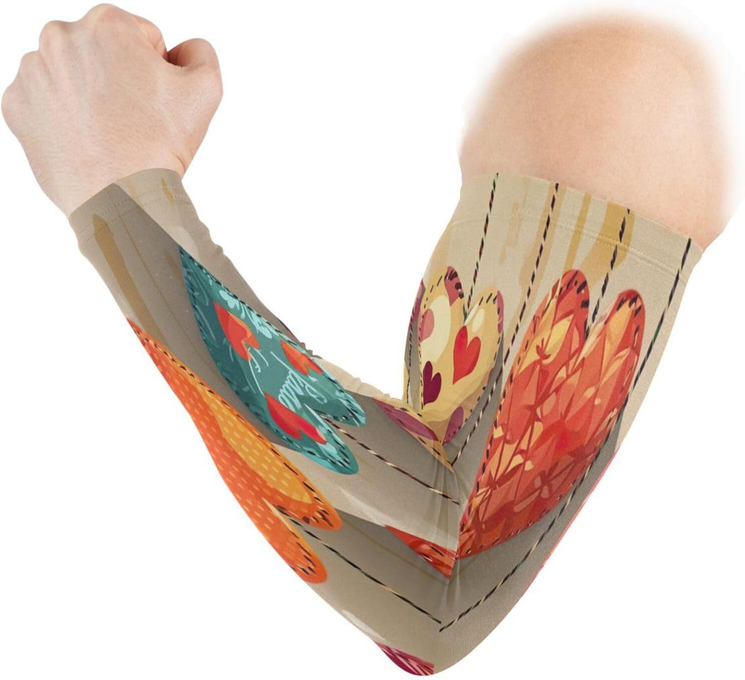 Valentine's Day Heart 1 Pair UV Sun Protection Arm Sleeves for Men Women Teenager, Tattoo Cover Up, Cooling Sports Compression Arm Sleeve for Basketball Football Golf