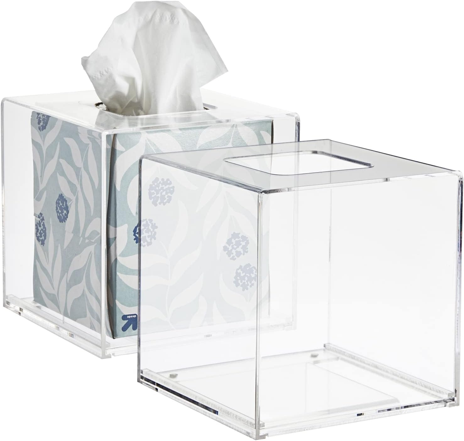 Juvale 2 Pack Square Acrylic Tissue Box Holder, Decorative Clear Tissue Dispenser for Countertop, Bathroom, Bedroom (5.5 in)