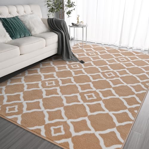 Kimicole Ultra Soft Shag Area Rug for Bedroom, 6x9 Grey/White Large Fluffy Geometric Living Room Rugs, Modern Moroccan Memory Foam Big Dorm Carpet Indoor Home Decor for Teens Girls Kids Nursery