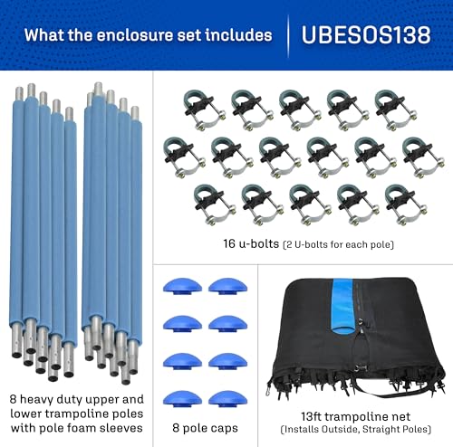 Machrus Upper Bounce Trampoline Safety Enclosure Set for 7.5 FT 10FT 12FT 13FT 14FT 15FT Frames - includes Net, Poles & Hardware - Installs Outside Frame