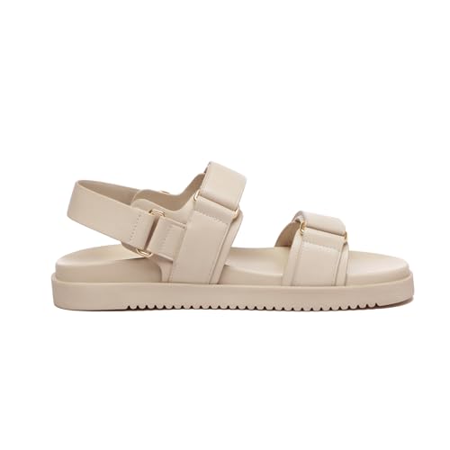 Women's Flat Sandals Comfort Adjustable Double Strap Slip on Leather Footbed Sandals