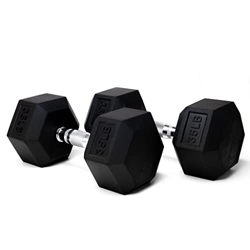 Living.Fit Rubber Encased Hex Dumbbell Hand Weights. Single Dumbbells or Dumbbell Pairs. 5LB to 100 LB Dumbbell Sets for Strength Workouts